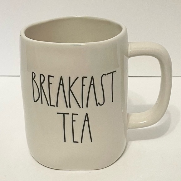 Rae Dunn BREAKFAST TEA Coffee Mug White Black LL by Magenta Farmhouse Pottery - Picture 1 of 12